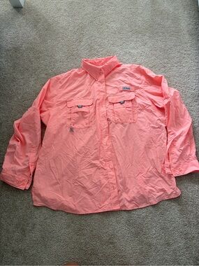 Women's Lightweight Button-Down Fishing Shirt - Neon Coral